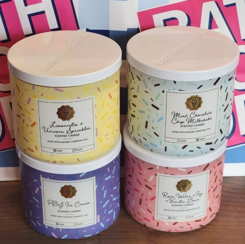 NEW BBW 2023 Limited Edition Ice Cream Bar 3 Wick Candles 4 Candle Set